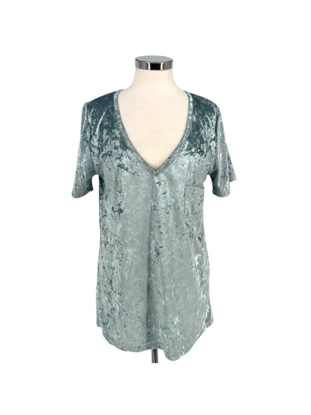 POL Jen Crushed Velvet Short Sleeve Tee Blue Sage Size Large Boho Retro Casual